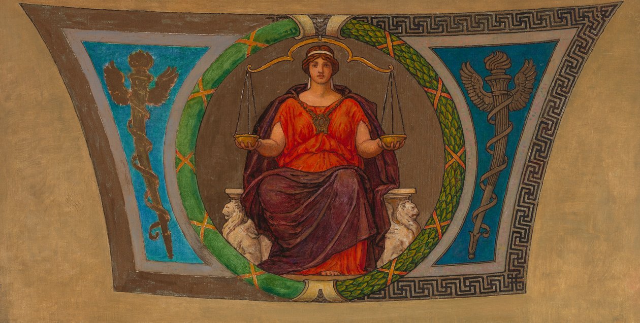 Skizze für Mosaik, Wisconsin State Capital, Gerechtigkeit, um 1912 von Kenyon Cox