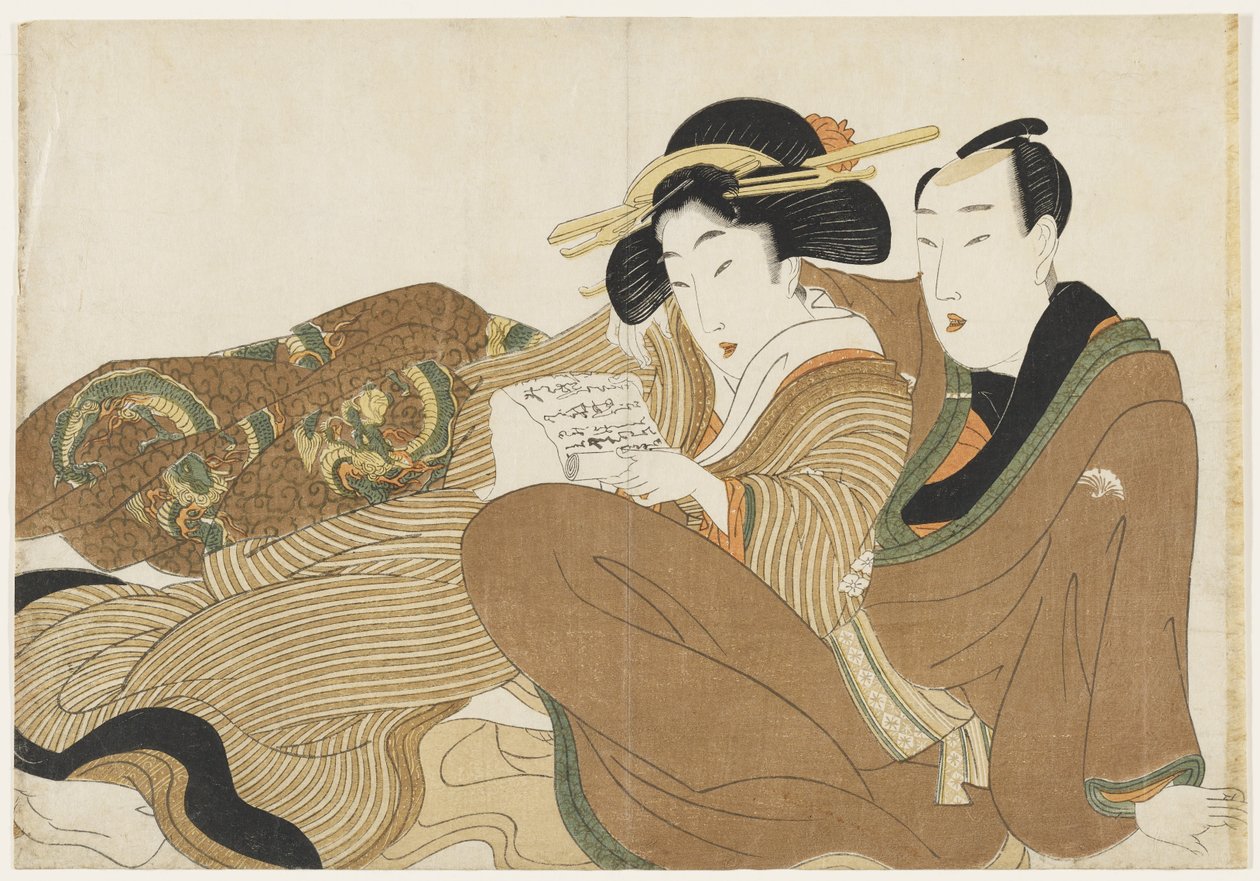 (Liegendes Paar liest einen Liebesbrief) von Kikukawa Eizan
