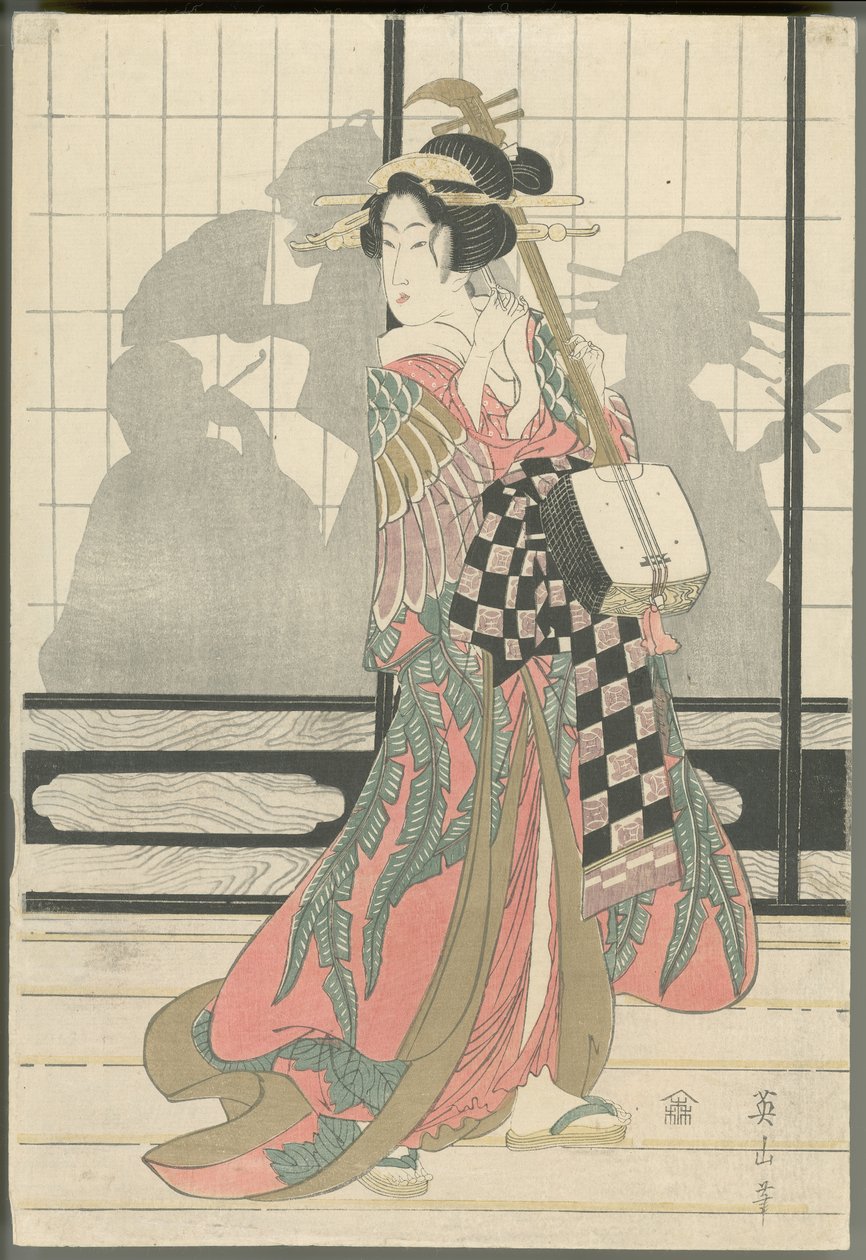 Geisha mit Samisen von Kikukawa Eizan