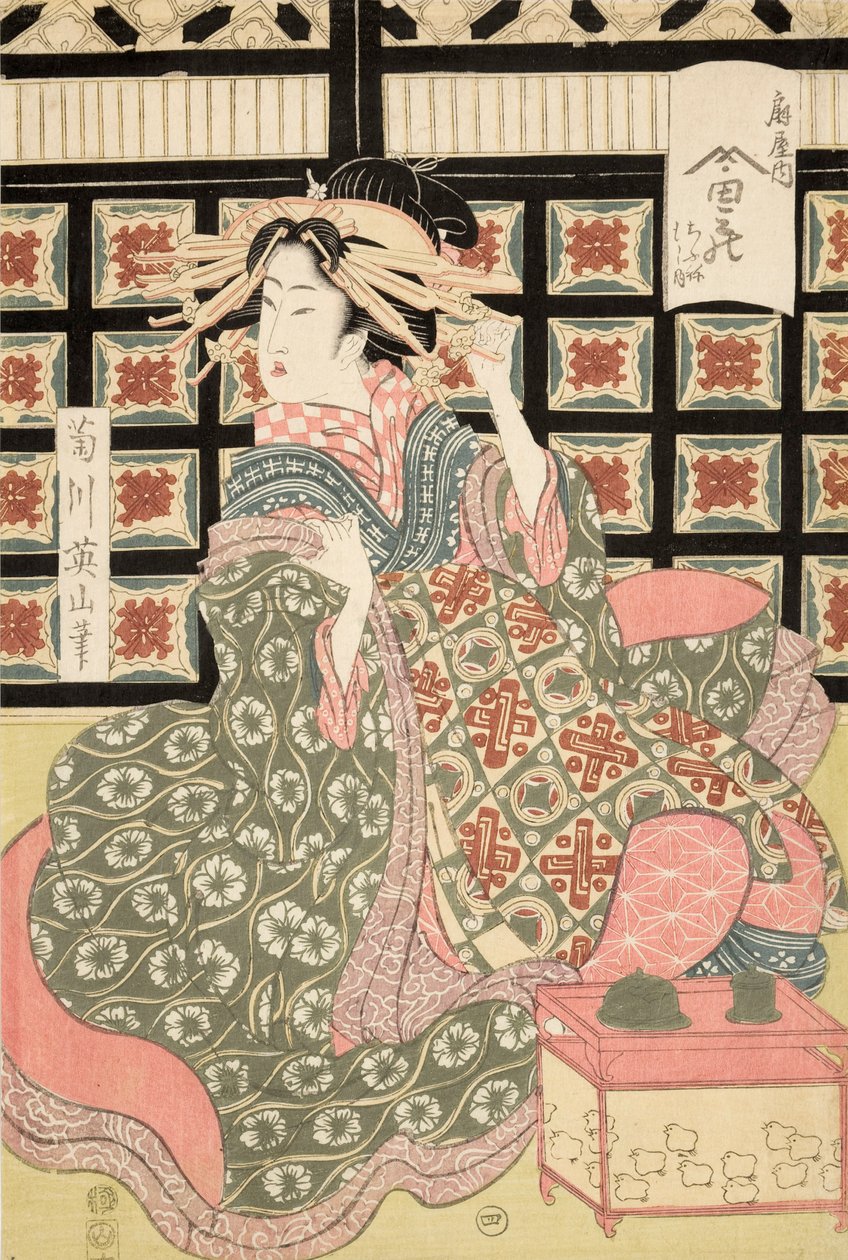 Ukiyo-e-Druck einer Kurtisane von Eizan, ca. 1810 (Farbholzschnitt) von Kikukawa Eizan