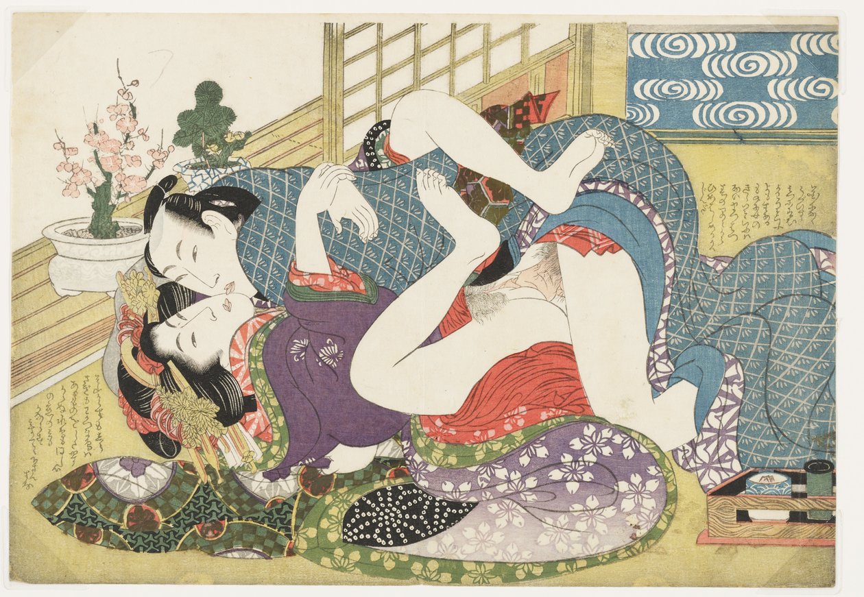 Junge Liebende zum Neujahr, aus „Auswahl aus dem Brokatviertel“ (E-awase kingaishō) von Kikukawa Eizan