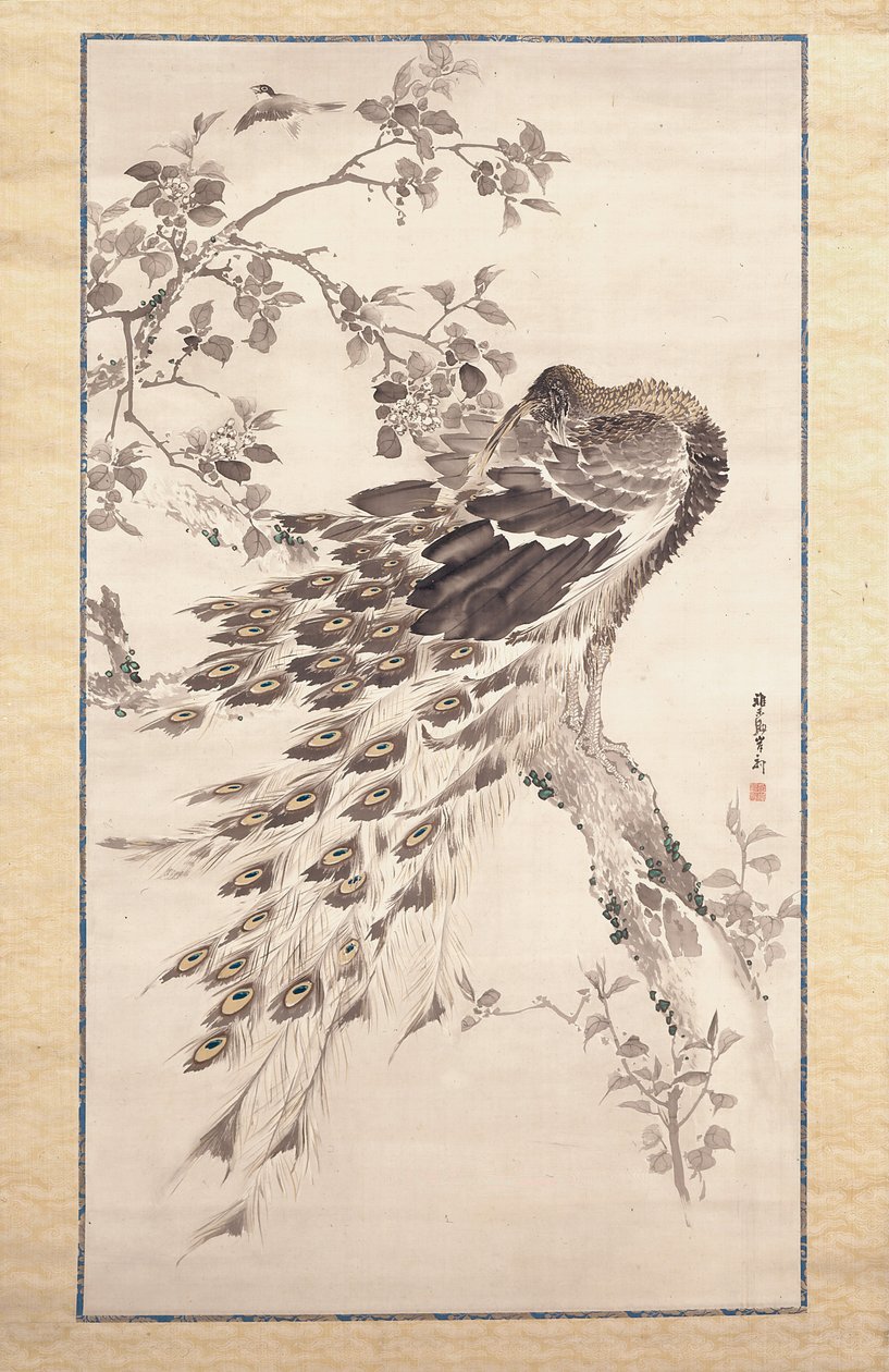 Pfau auf Kirsch-Apfelbaum von Kishi Ganku