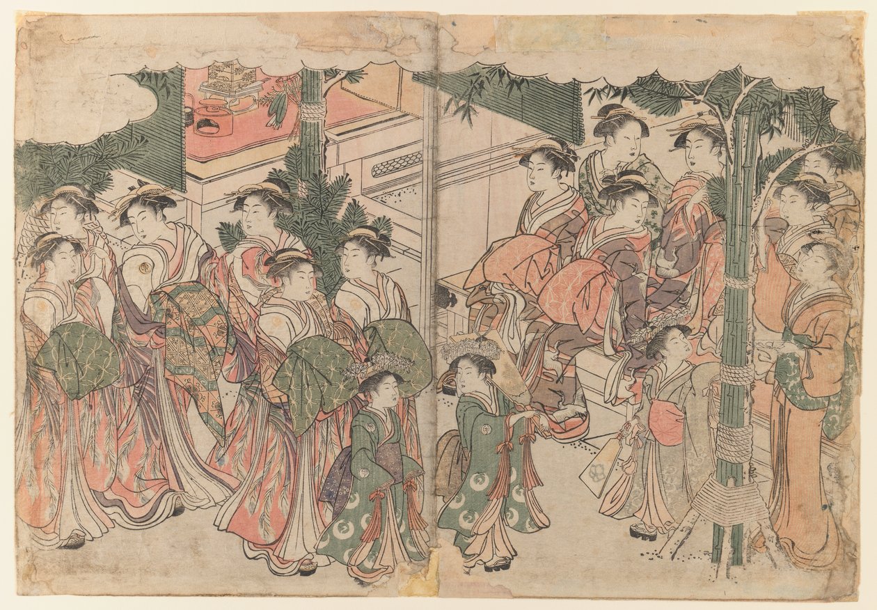 Gefolge von Kurtisanen beim Neujahrsfest von Kitagawa Utamaro