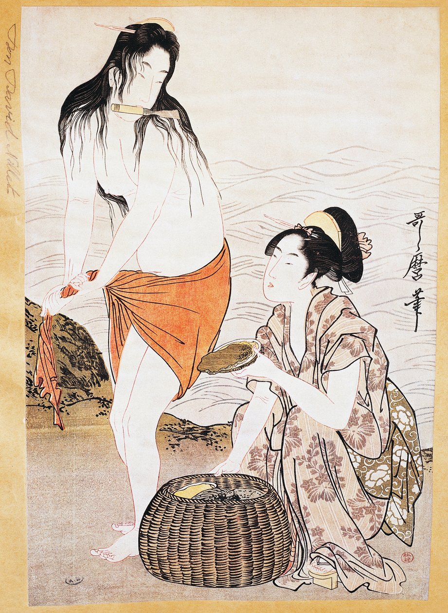 Awabi (Weichtiere) Fischer im Wasser, Ukiyo-e-Kunstdruck von Kitagawa Utamaro (1753-1806), Holzschnitt, japanische Zivilisation, Edo-Periode von Kitagawa Utamaro