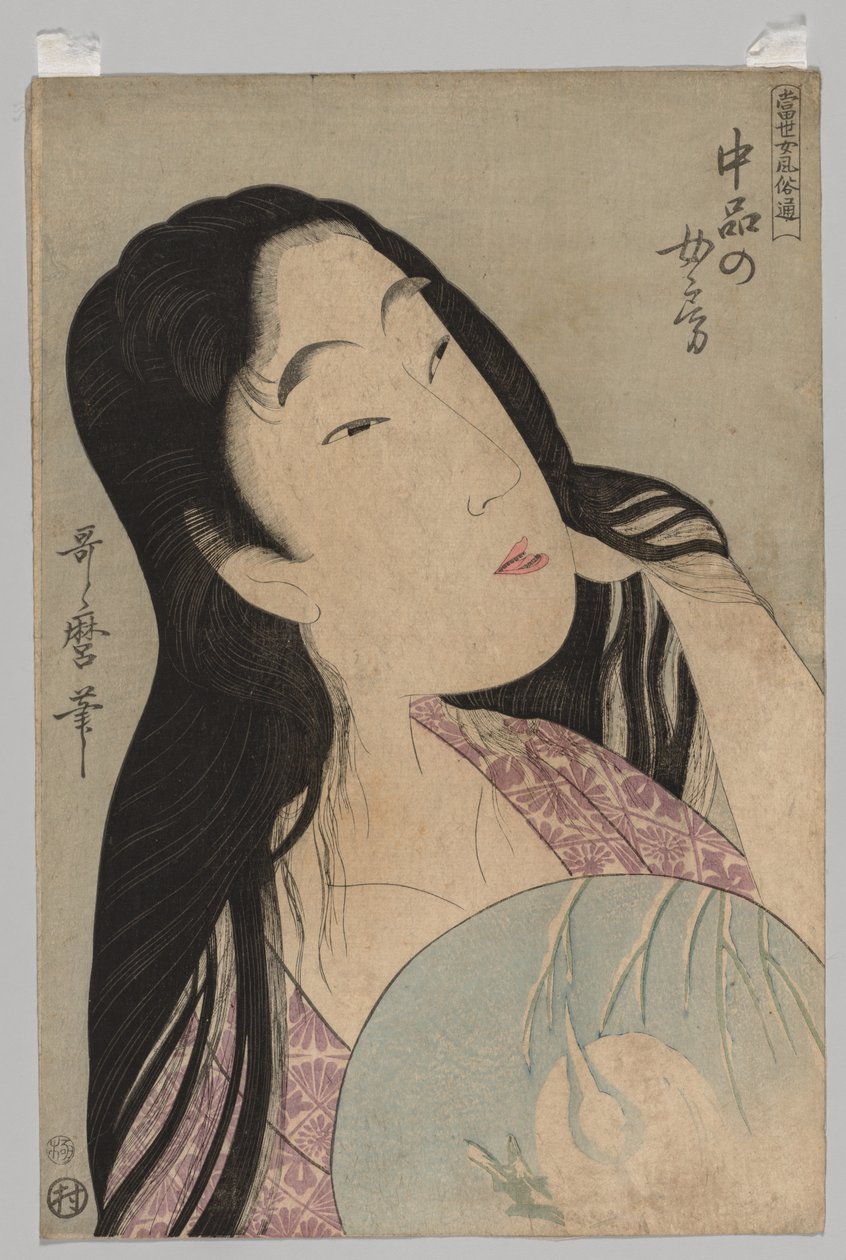 Büste einer Frau mit losem Haar und Fächer, 1753-1806 von Kitagawa Utamaro
