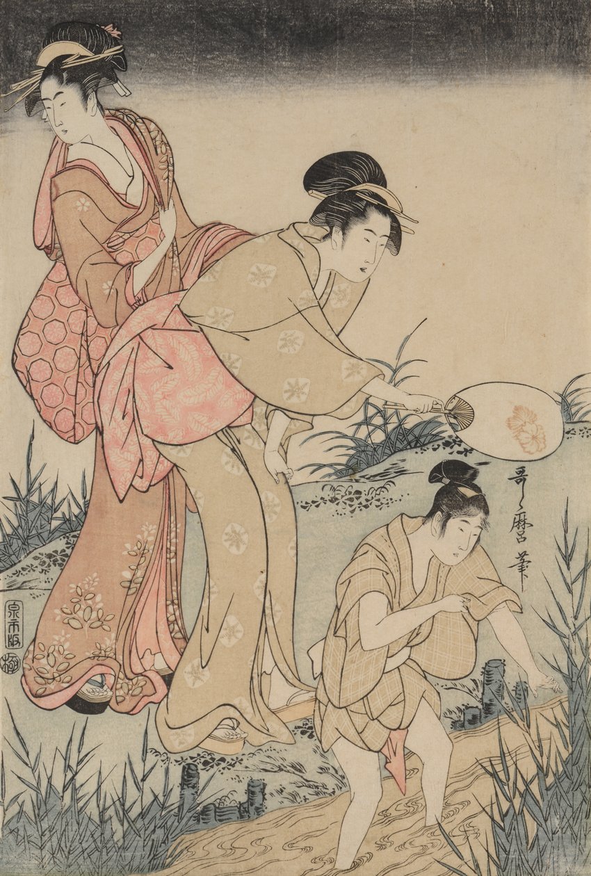Glühwürmchen fangen unter einem Weidenbaum (rechts) von Kitagawa Utamaro