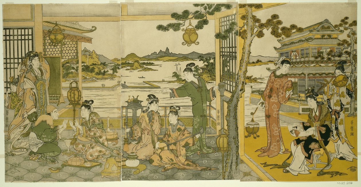 Chinesische Schönheiten bei einem Bankett von Kitagawa Utamaro
