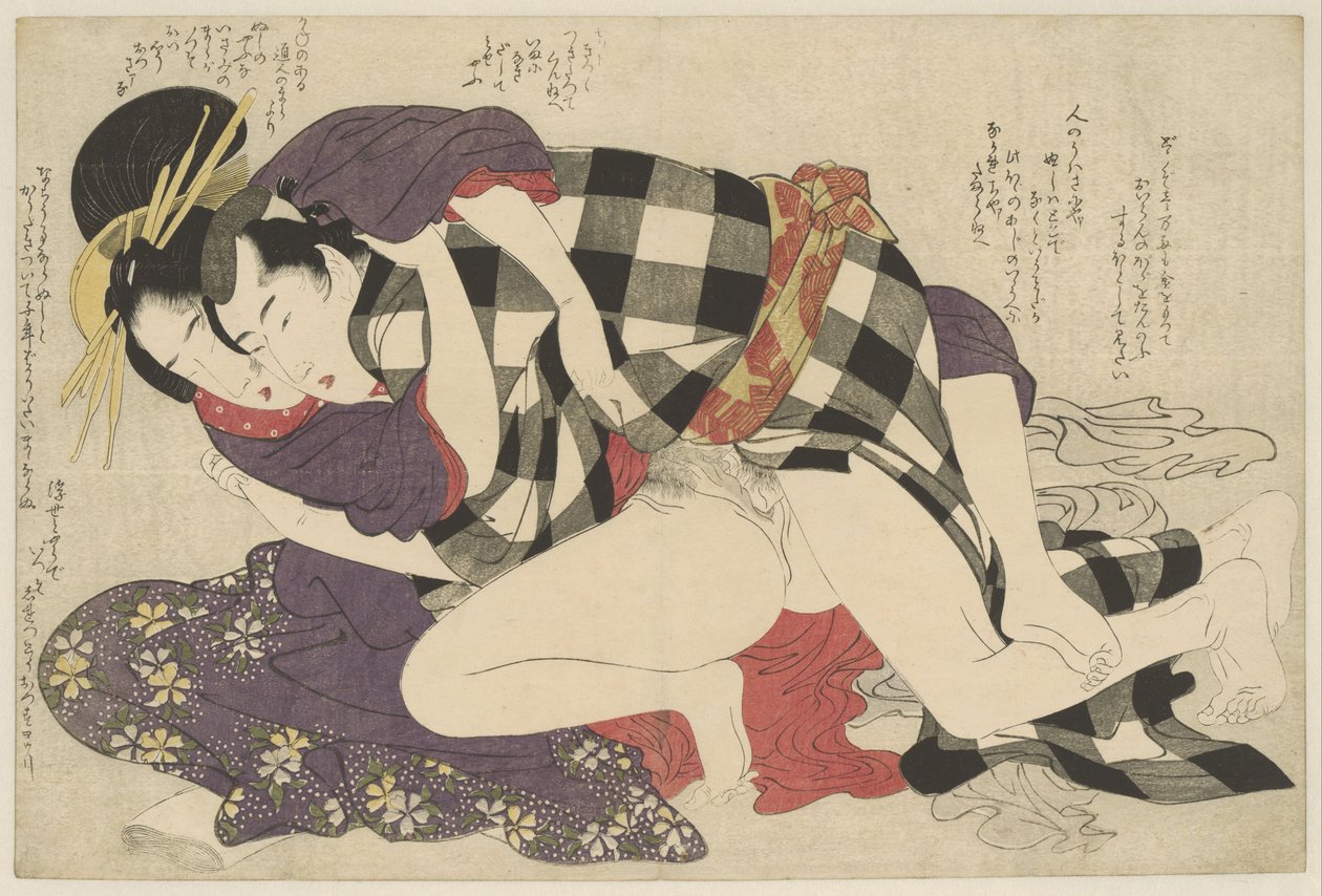 Kurtisane mit einem Kunden von Kitagawa Utamaro