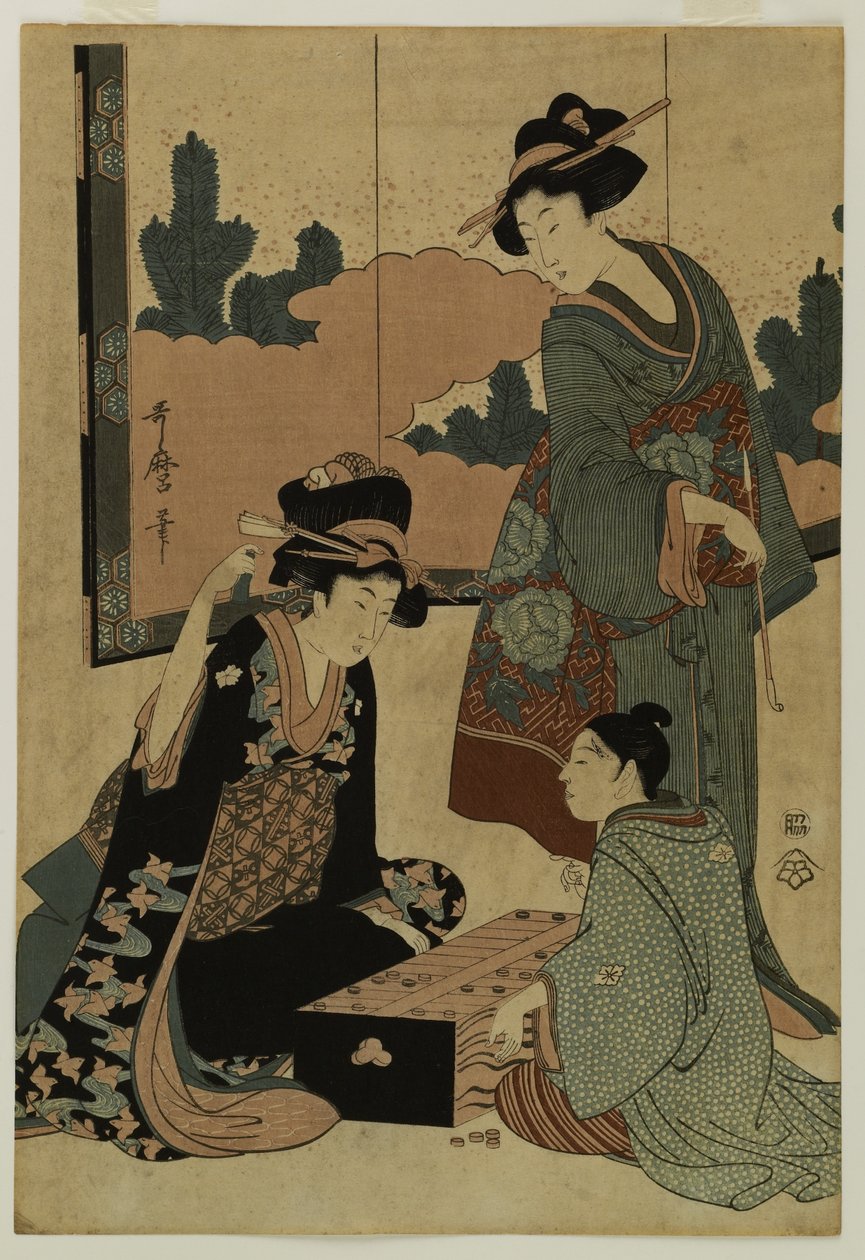 Kurtisanen spielen ein Brettspiel von Kitagawa Utamaro