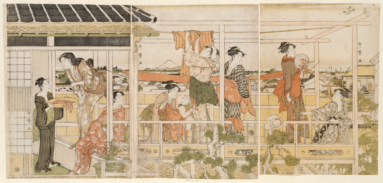 Wäsche trocknen (Monohoshi) von Kitagawa Utamaro