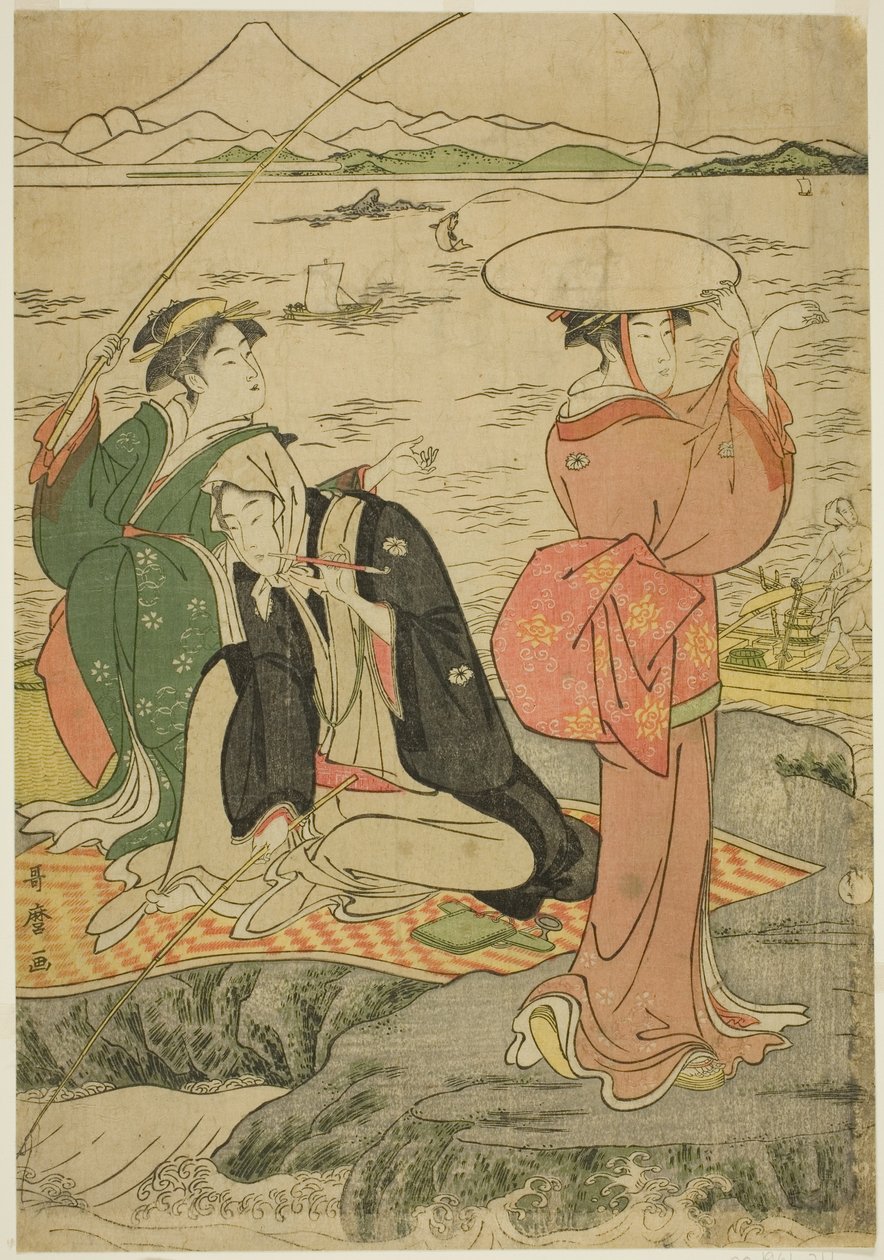 Fischen bei Iwaya, Enoshima von Kitagawa Utamaro