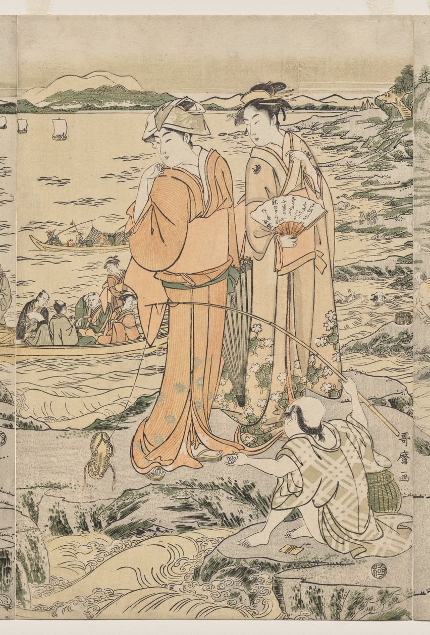 Angeln auf dem Hackbrettfelsen bei Enoshima von Kitagawa Utamaro