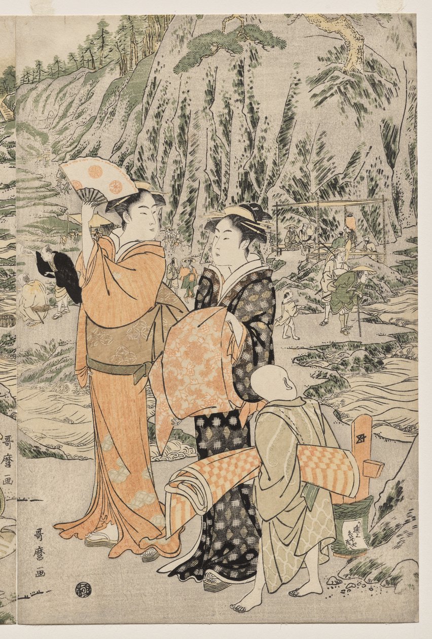 Angeln auf dem Hackbrettfelsen bei Enoshima von Kitagawa Utamaro