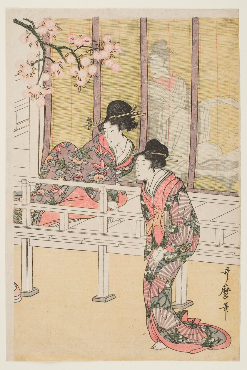 Dame steigt aus einer Hofkutsche von Kitagawa Utamaro