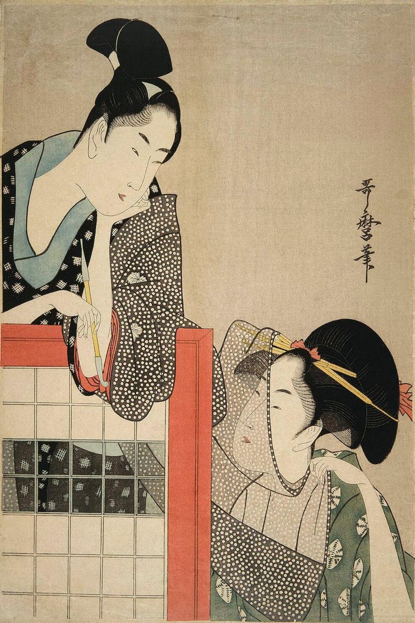 Dame und Herr vor einem Paravent von Kitagawa Utamaro