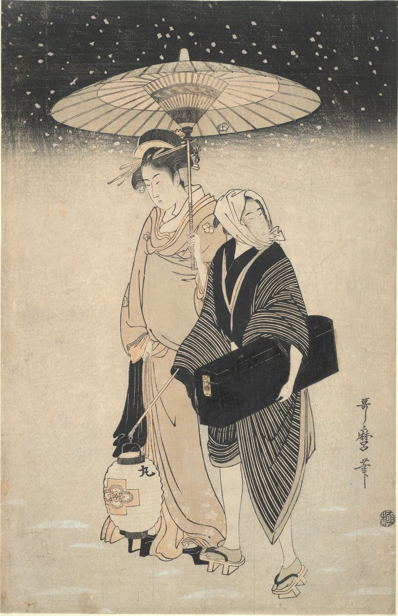 Nächtlicher Pass im Schnee von Kitagawa Utamaro