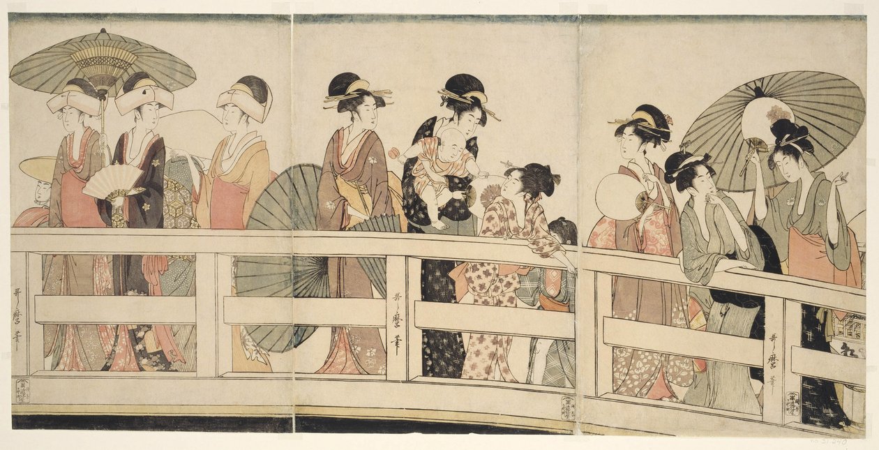 Oben und unten auf der Ryogoku-Brücke von Kitagawa Utamaro