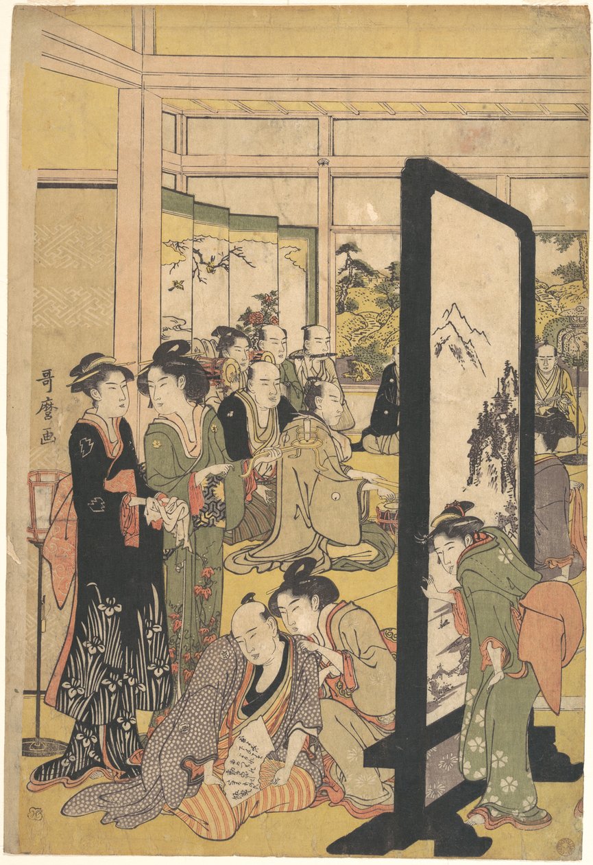 Der Künstler Kitao Masanobu entspannt sich auf einer Party von Kitagawa Utamaro