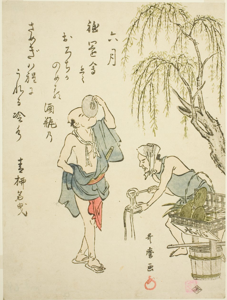 Der sechste Monat (Rokugatsu), aus einer unbetitelten Serie von Genreszenen in den zwölf Monaten, mit Kyoka-Gedichten von Kitagawa Utamaro