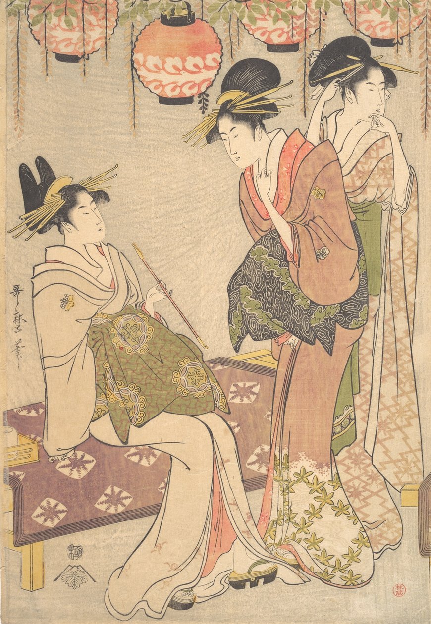 Drei Kurtisanen, spätes 18. - frühes 19. Jahrhundert von Kitagawa Utamaro