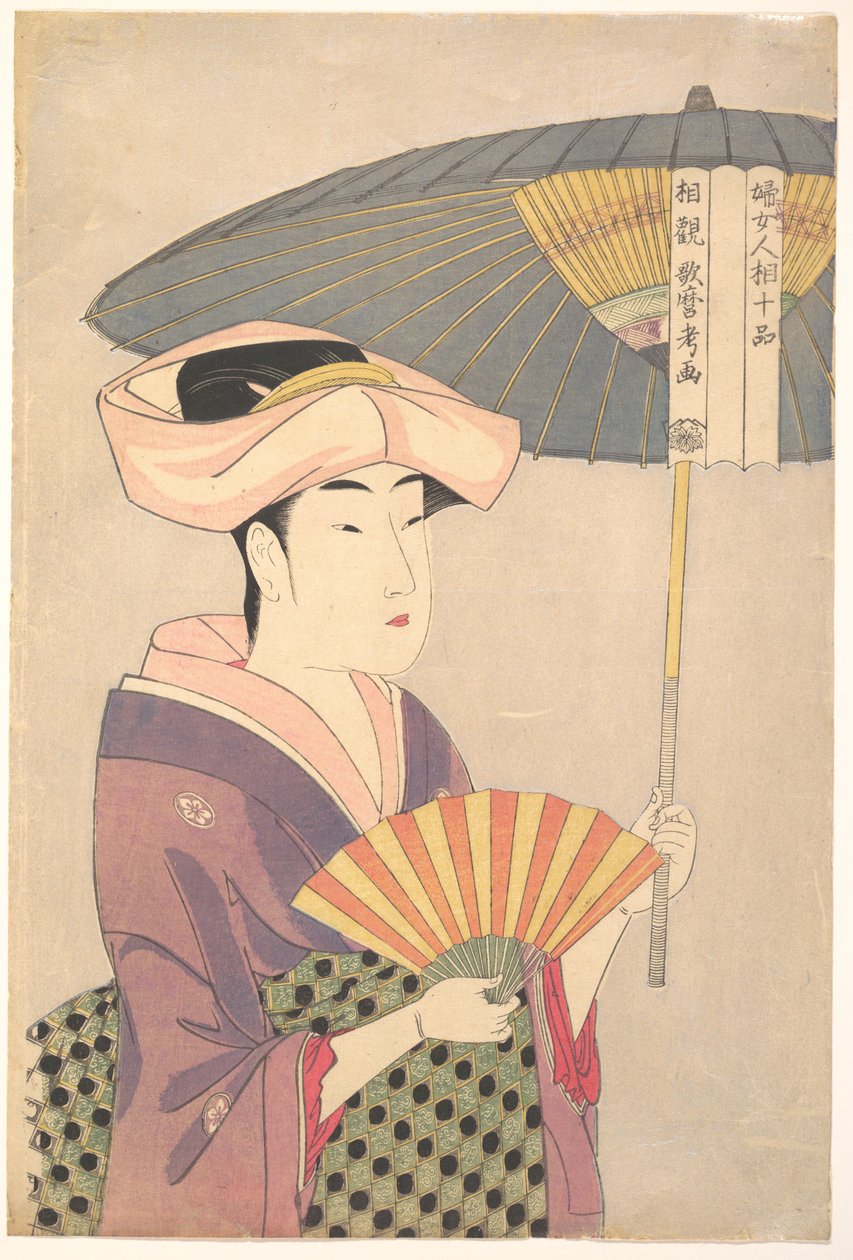 Frau mit Sonnenschirm aus der Serie Zehn Klassen der Frauenphysiognomie von Kitagawa Utamaro