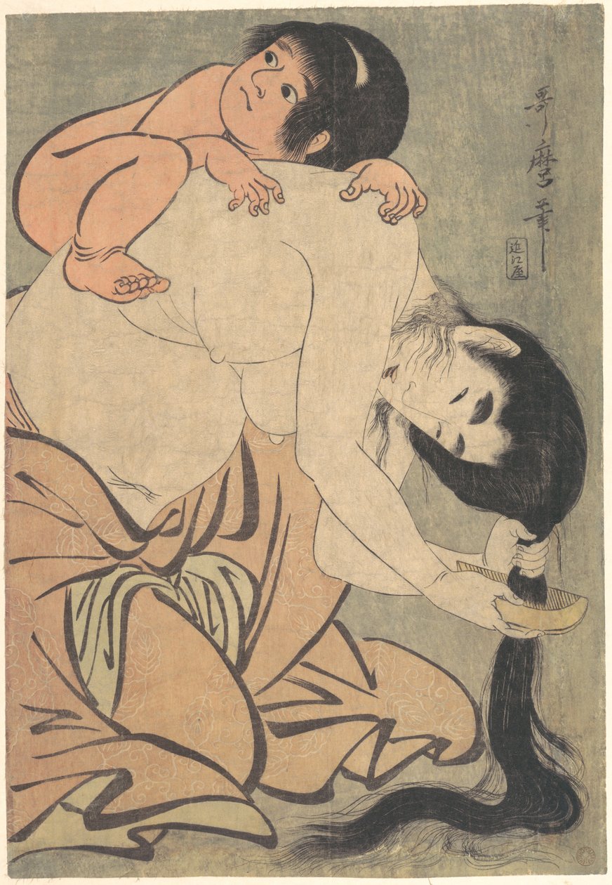 Yamauba kämmt ihr Haar mit Kintarō von Kitagawa Utamaro
