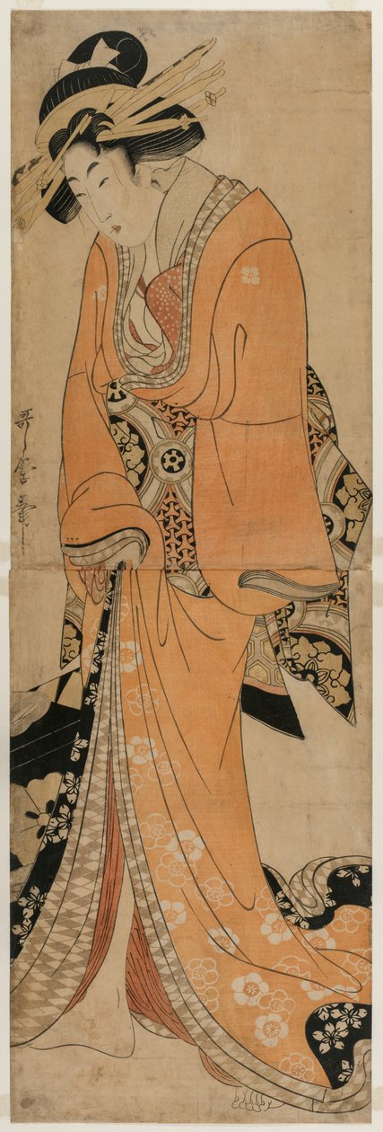 Geisha neben einem Shamisen-Kasten stehend von Kitagawa Utamaro II