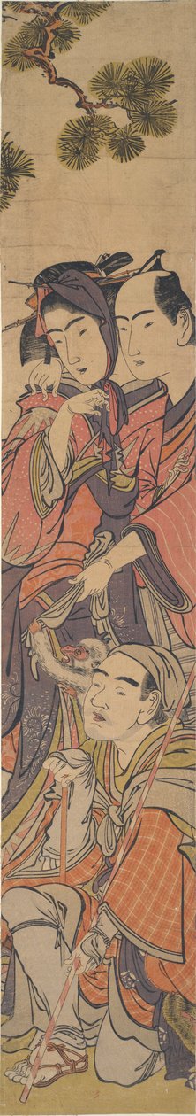 Oshun und Dembei spielen mit dem Affen auf Yojir? von Kitao Masanobu