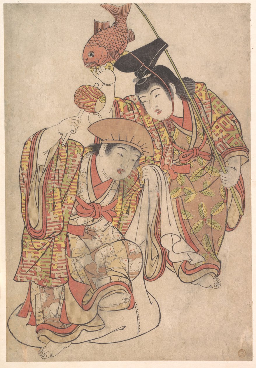 Jungen, die sich als Daikoku und Ebisu verkleiden von Kitao Shigemasa