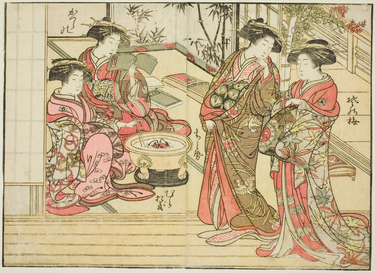 Kurtisanen von Otawaraya, aus dem Buch "Spiegel der schönen Frauen der Vergnügungsviertel (Seiro bijin awase sugata kagami)," Bd. 2 von Kitao Shigemasa