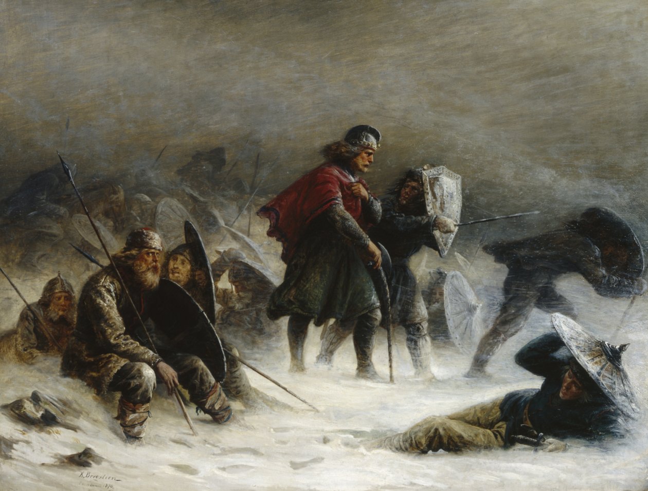 König Sverre in einem Schneesturm in den Voss-Bergen von Knud Bergslien