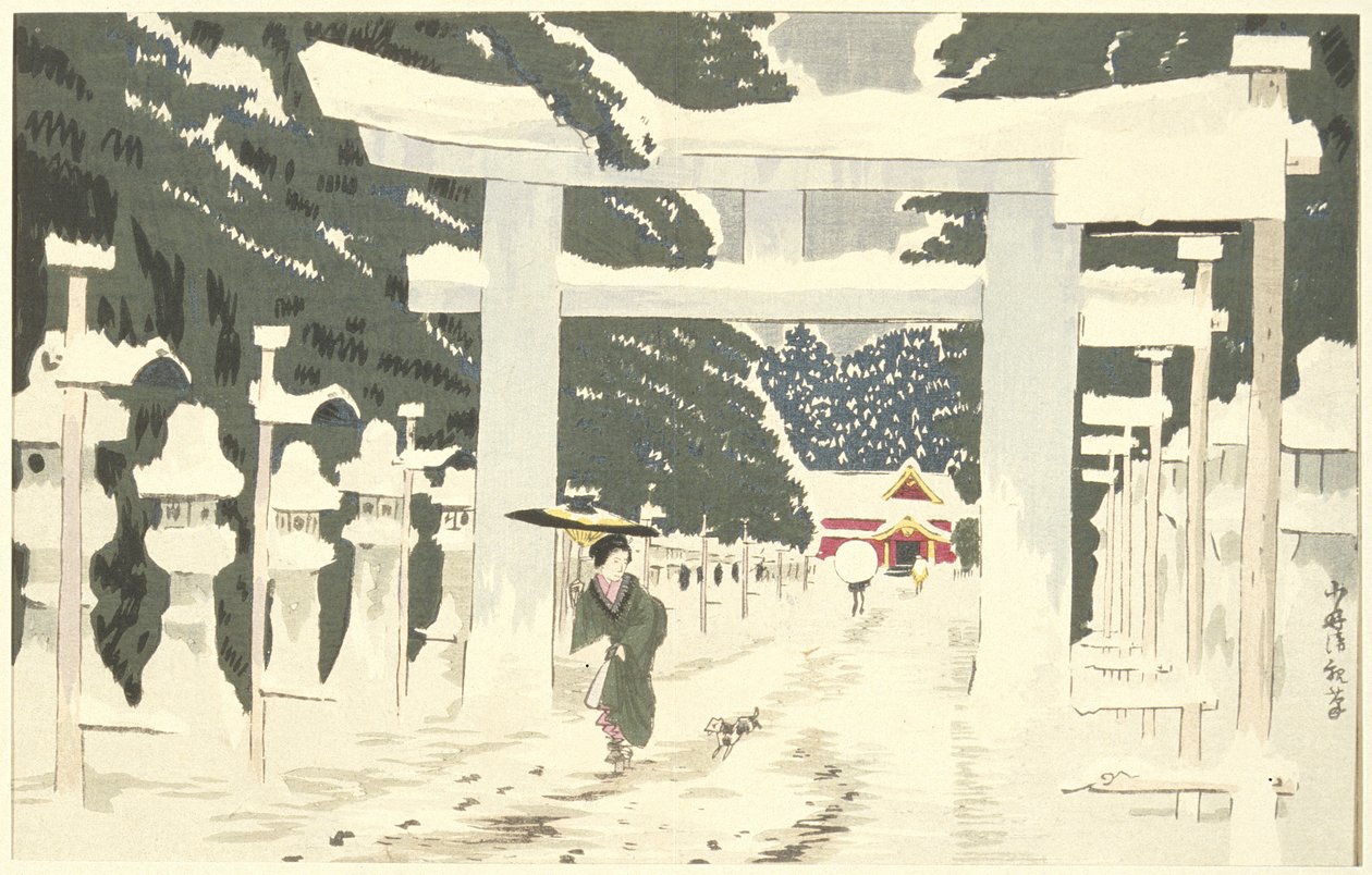 Starker Schneefall am Tōshōgū-Schrein in Ueno von Kobayashi Kiyochika