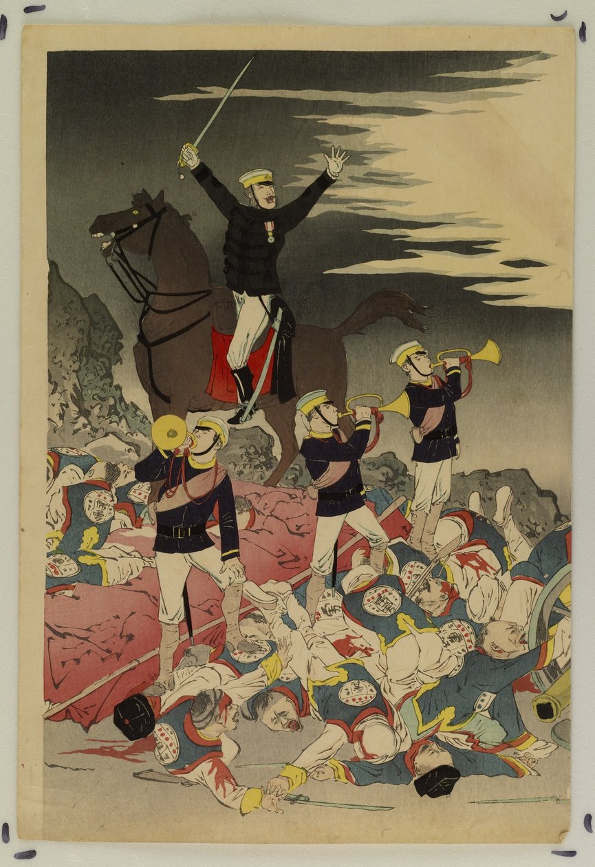 Die Sonne geht über einem japanischen Sieg auf (Der Fall von Pyongyang) von Kobayashi Kiyochika