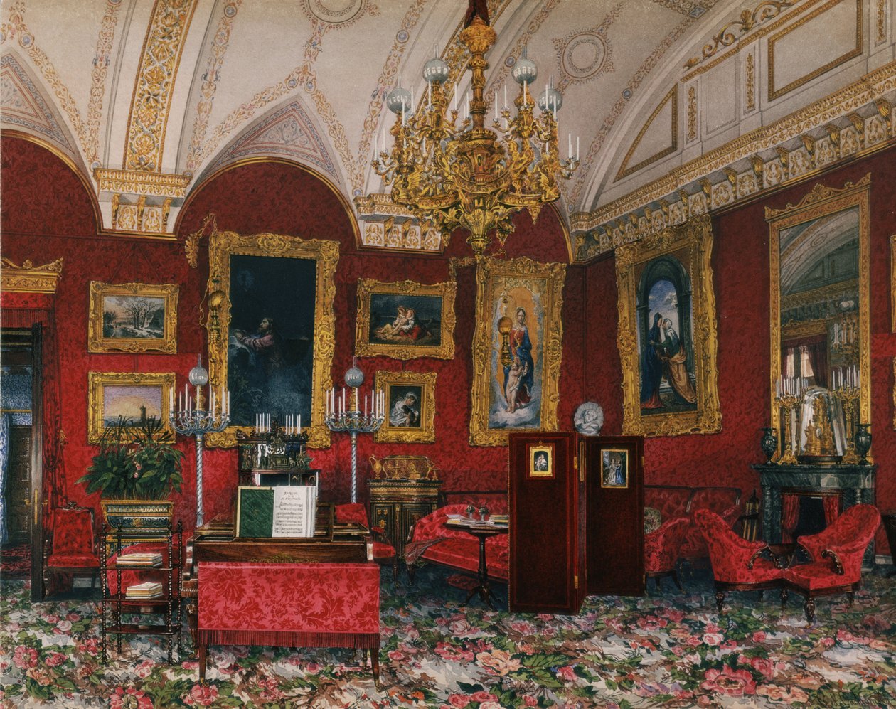 Interieurs des Winterpalastes. Das Arbeitszimmer der Großfürstin Maria Nikolajewna, Ende des 19. Jahrhunderts von Konstantin Andreyevich Ukhtomsky