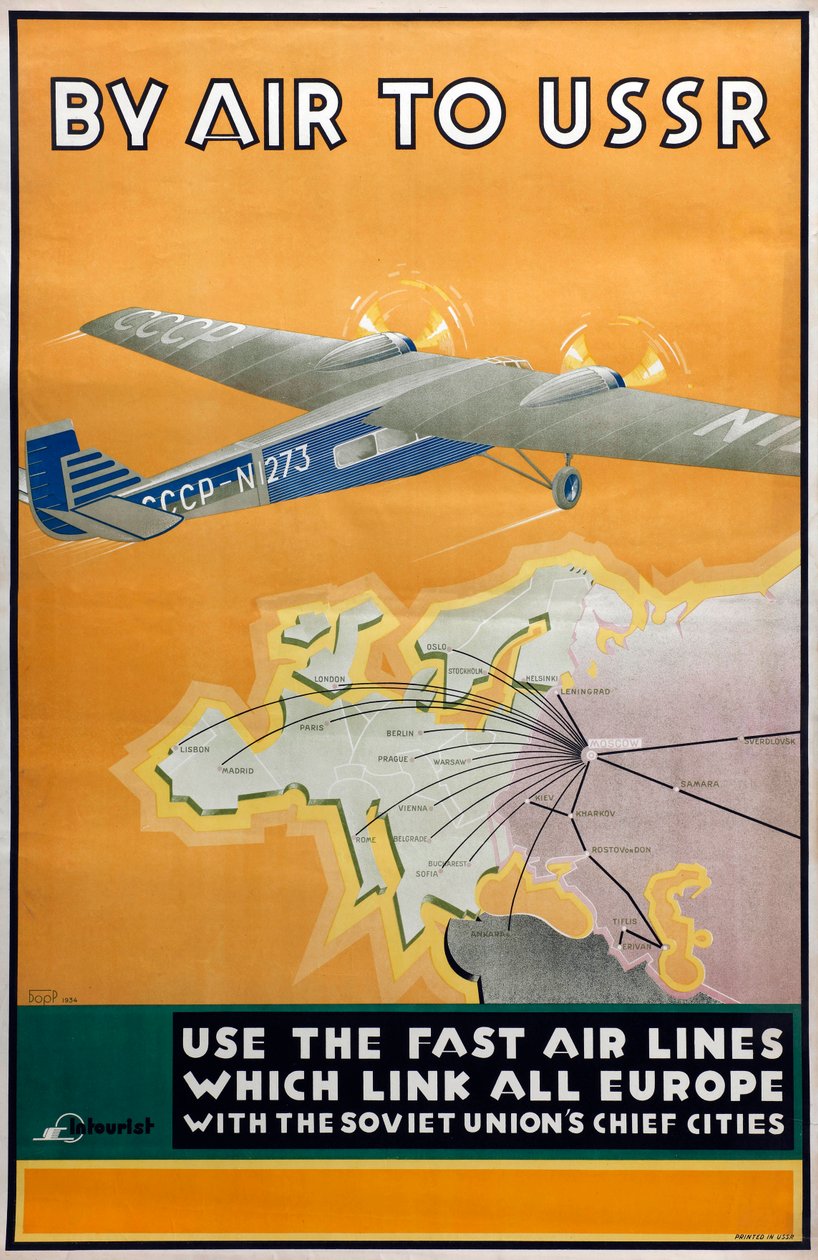 Mit dem Flugzeug in die UdSSR Poster der Intourist-Gesellschaft, 1934 von Konstantin Bor Ramensky