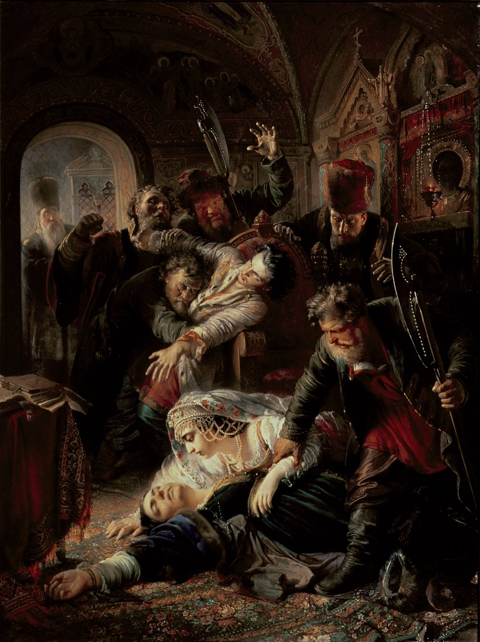 Mord an Zar Boris Fyodorevich Godunovs Sohn durch angeheuerte Mörder von Konstantin Egorovich Makovsky