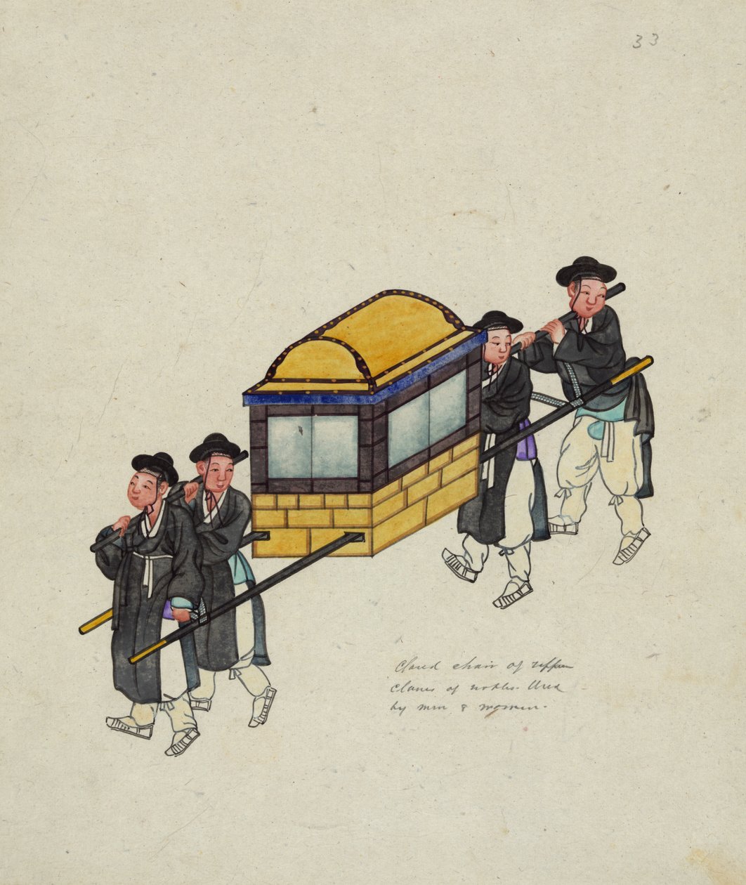 Vier Träger tragen einen Beamten in einer "Gama" oder Sänfte, ca. 1890 von Korean School