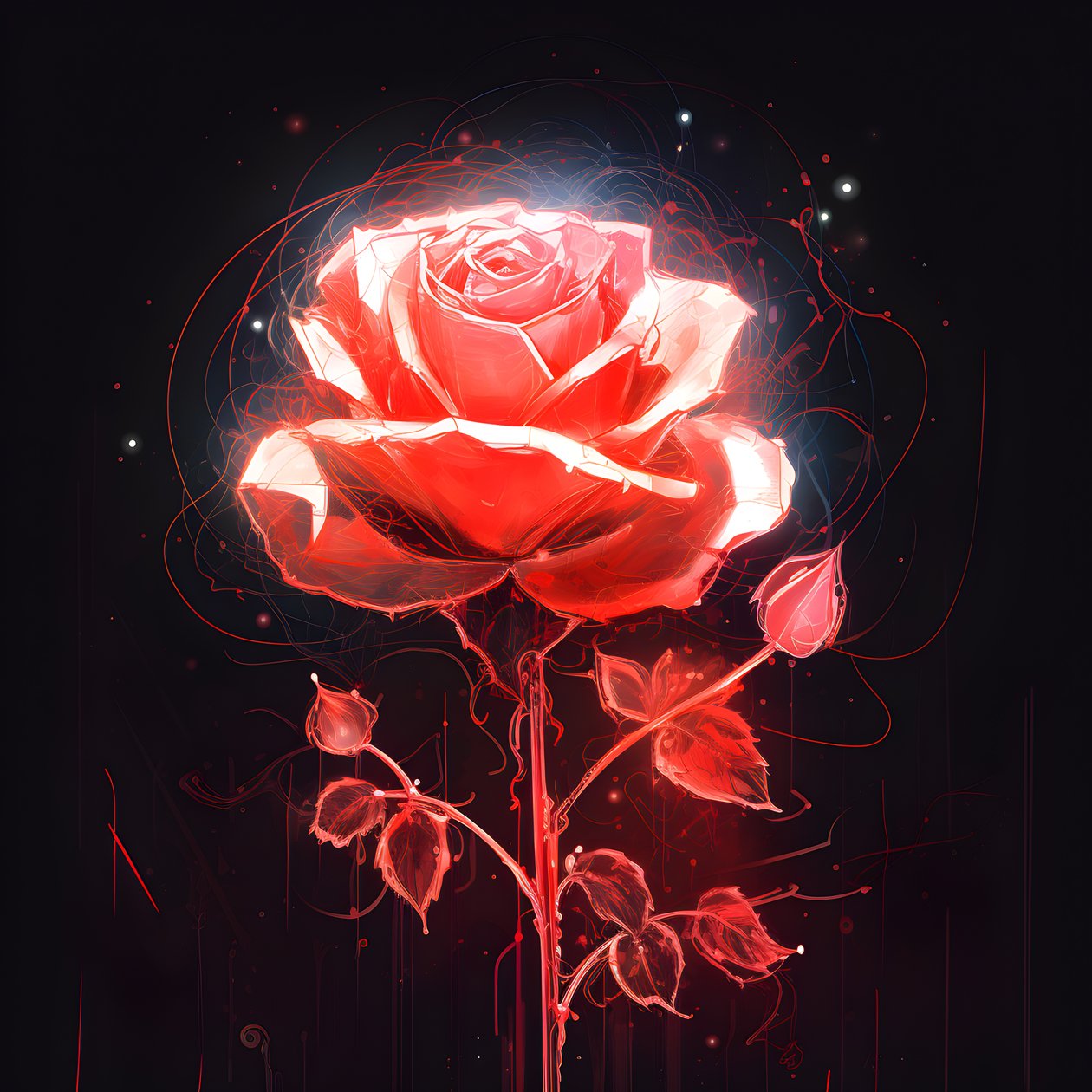 Eine Skizze einer blühenden roten Rose, mit nur einer Blüte und einigen detaillierten Linien von Kurt Heppke