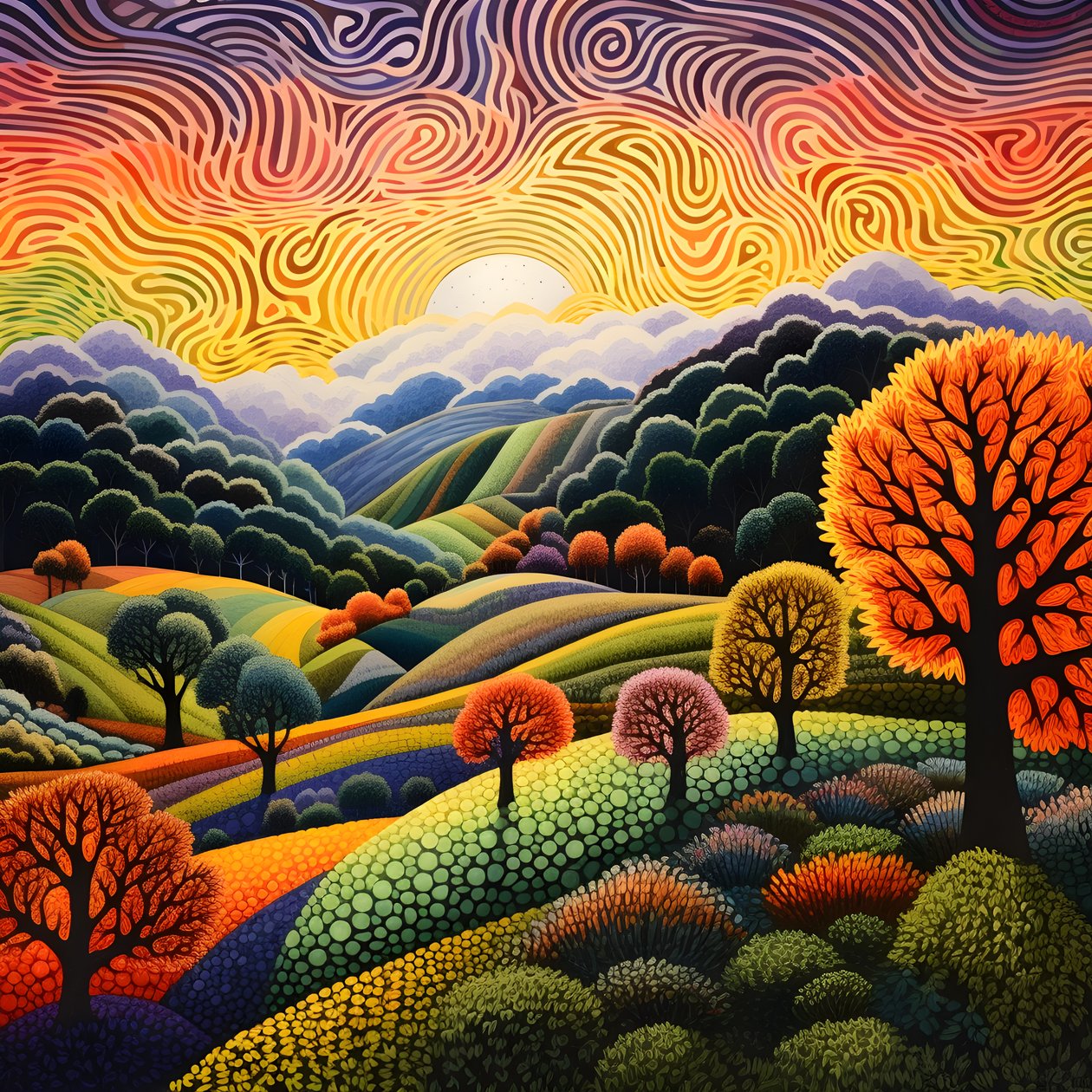 Landschaft mit Bäumen und Hügeln von Kurt Heppke