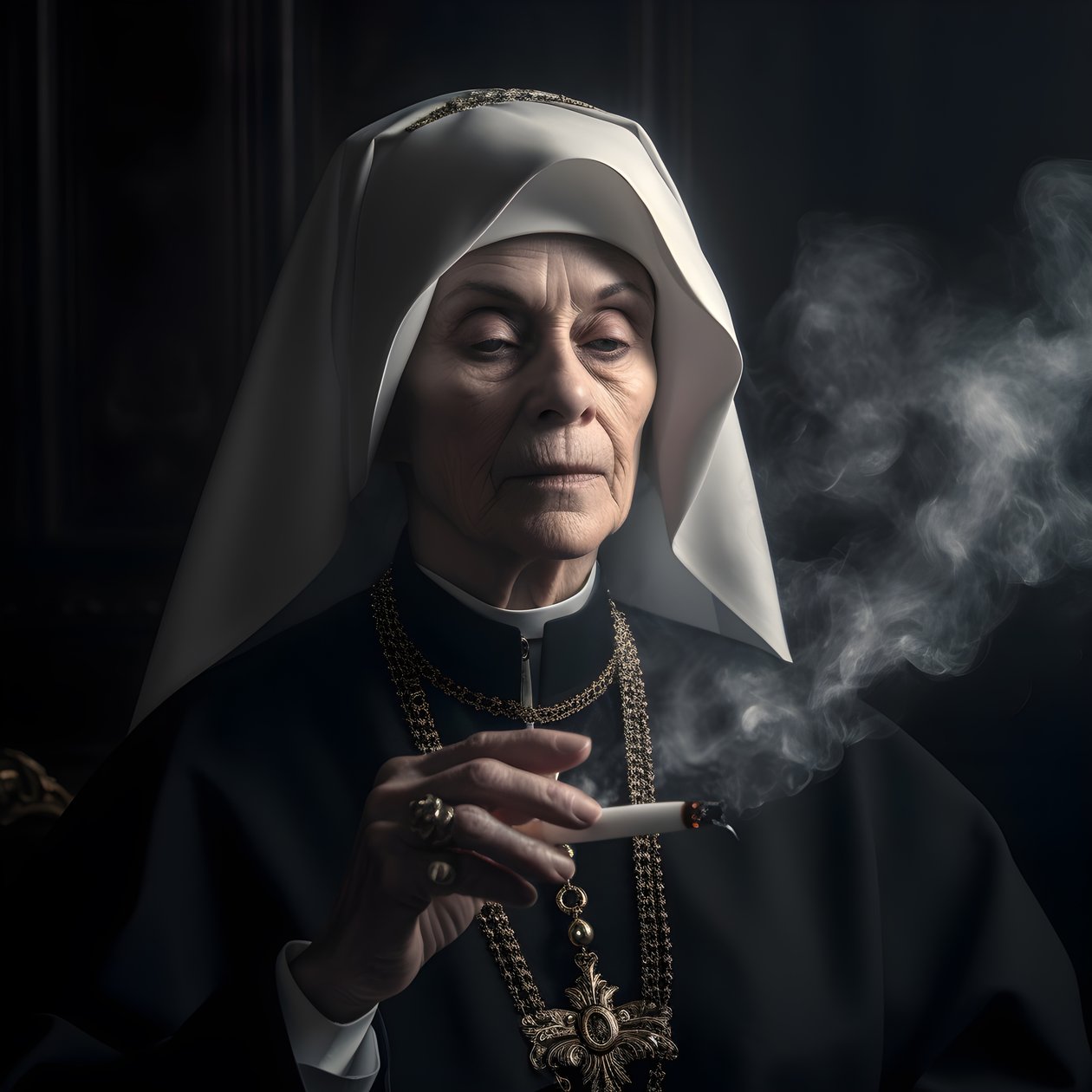 Nonne mit Diamantkette raucht eine Rolle Zigarre 3 von Kurt Heppke