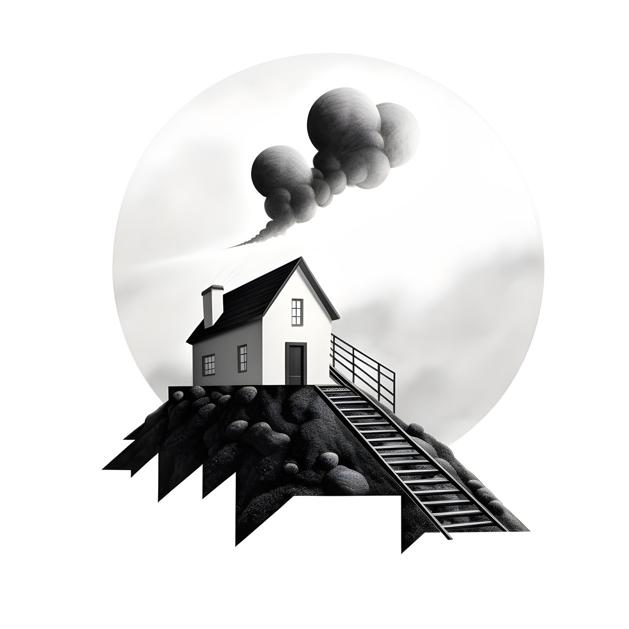 Illustration eines Hauses mit Solarpanelen, mit einem großen Pfeil dahinter, der nach rechts und oben zeigt von Kurt Heppke