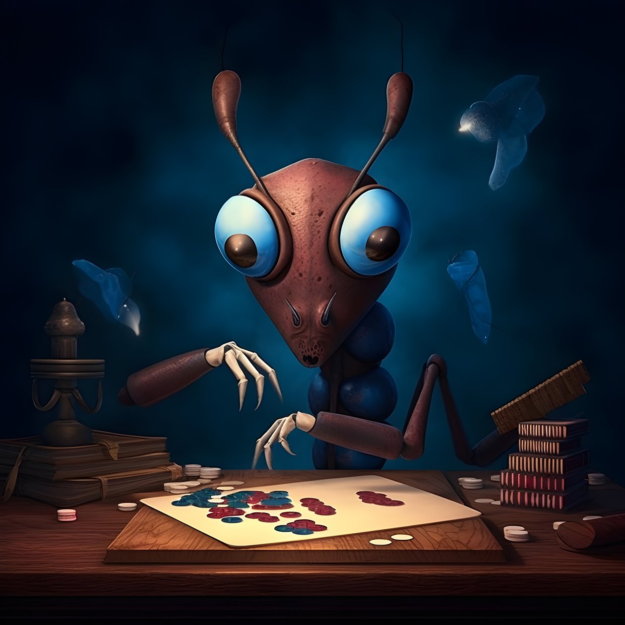 anthropomorphe Wildameise mit Augenbrauen und blauen Augen von Kurt Heppke