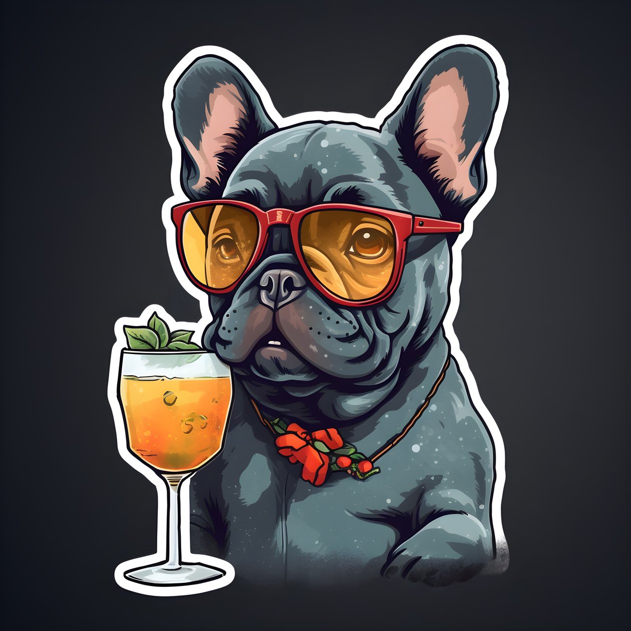 coole französische Bulldoggen, trinken einen Cocktail von Kurt Heppke