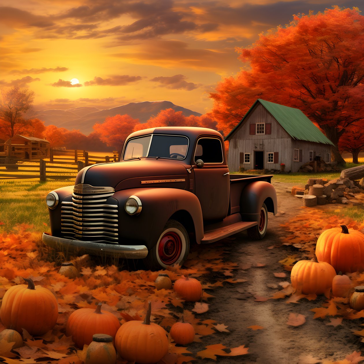 Ein alter Pickup an einem herbstlichen Abend bei Sonnenuntergang von Kurt Heppke