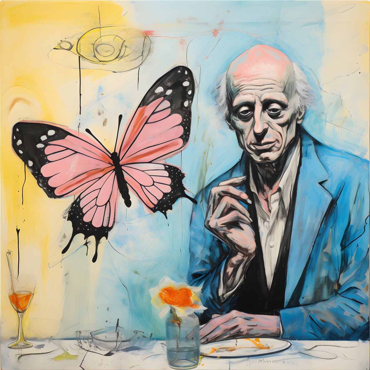 Ein originales Aquarell eines Engels, der einen Schmetterling hält von Kurt Heppke