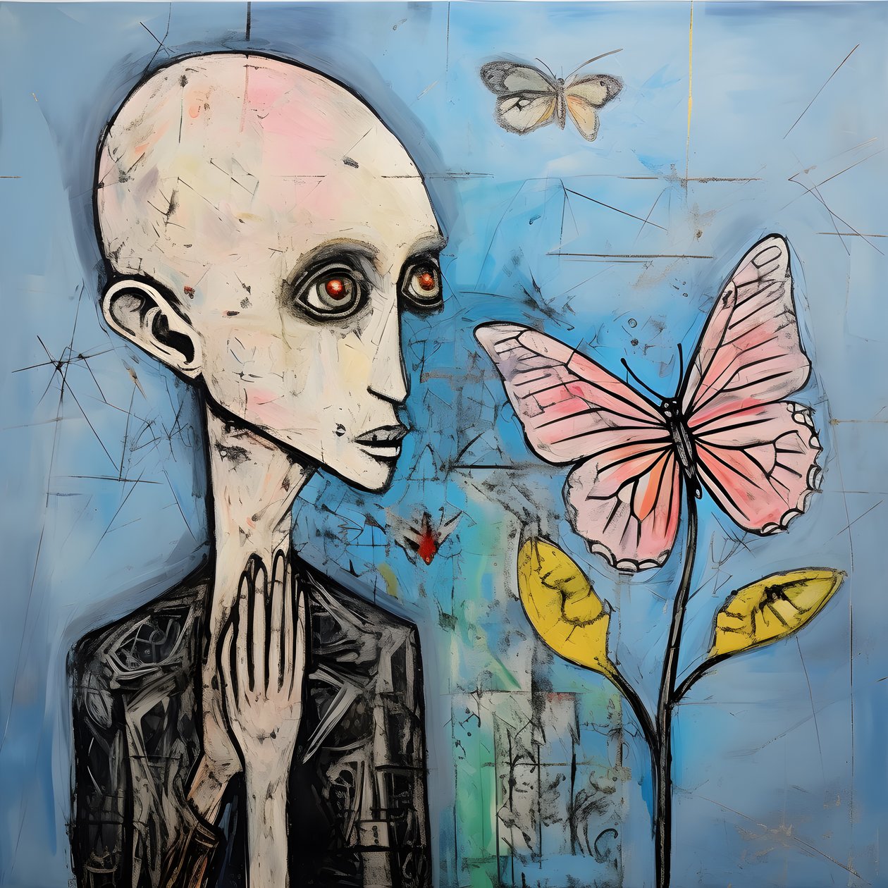 Ein originales Aquarell eines Engels, der einen Schmetterling hält von Kurt Heppke