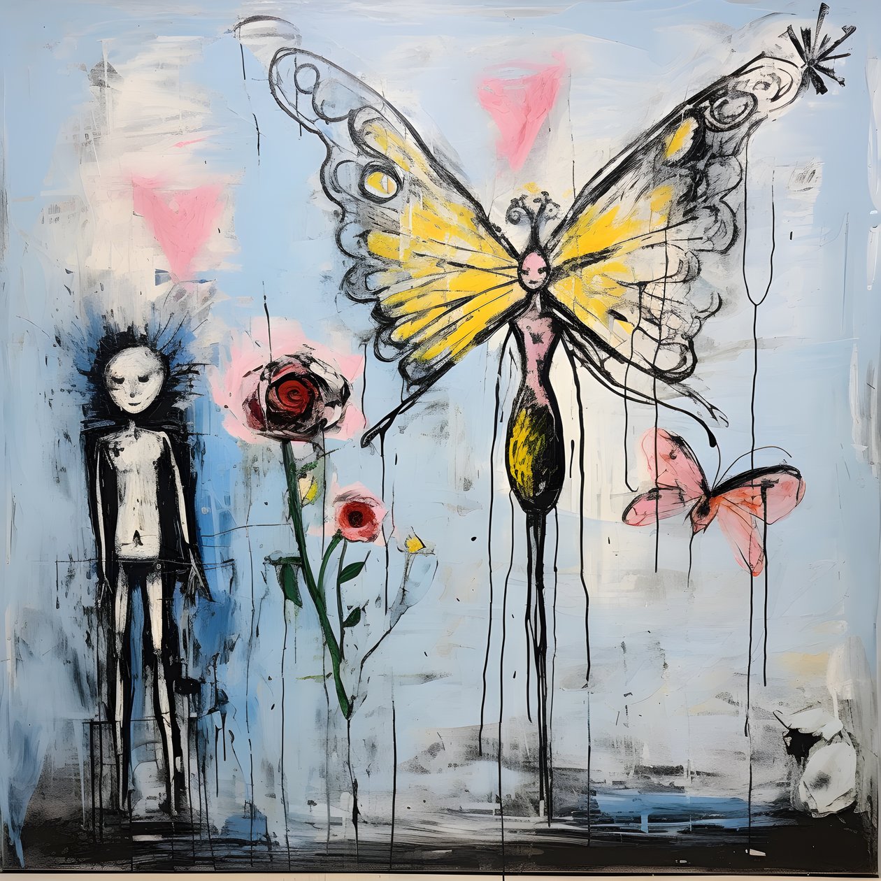 Ein originales Aquarell eines Engels, der einen Schmetterling hält von Kurt Heppke