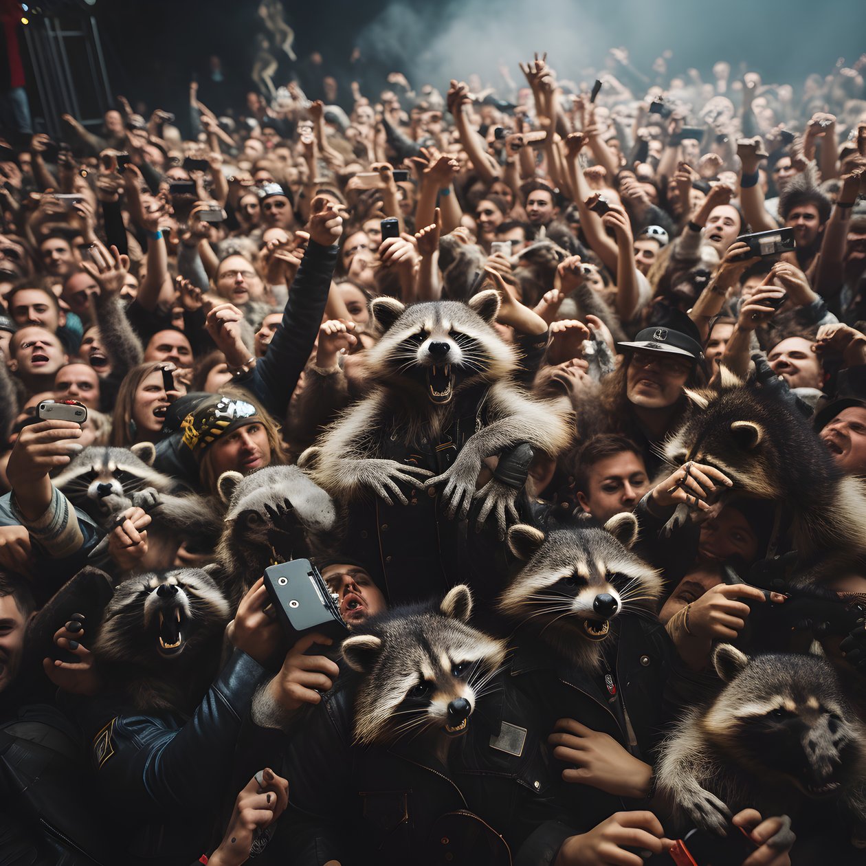 eine Horde voller Waschbären bei einer Rockshow von Kurt Heppke
