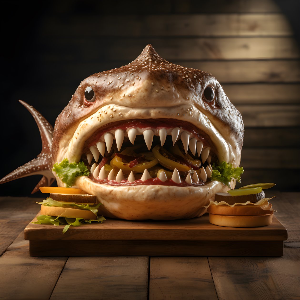 Haifischkopf-Cheeseburger mit Rindfleisch von Kurt Heppke