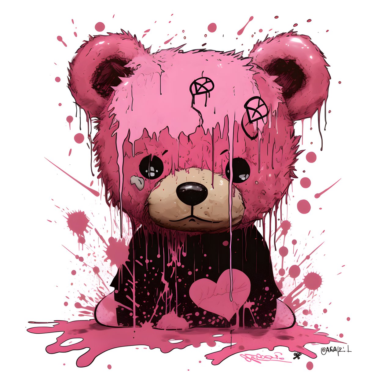 Rosafarbener Unisex-Teddy mit einem braunen Tattoo auf der Stirn 3 von Kurt Heppke